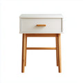 Modern nightstand with two drawers in white finish and wood legs 45 x 40 x 65cm