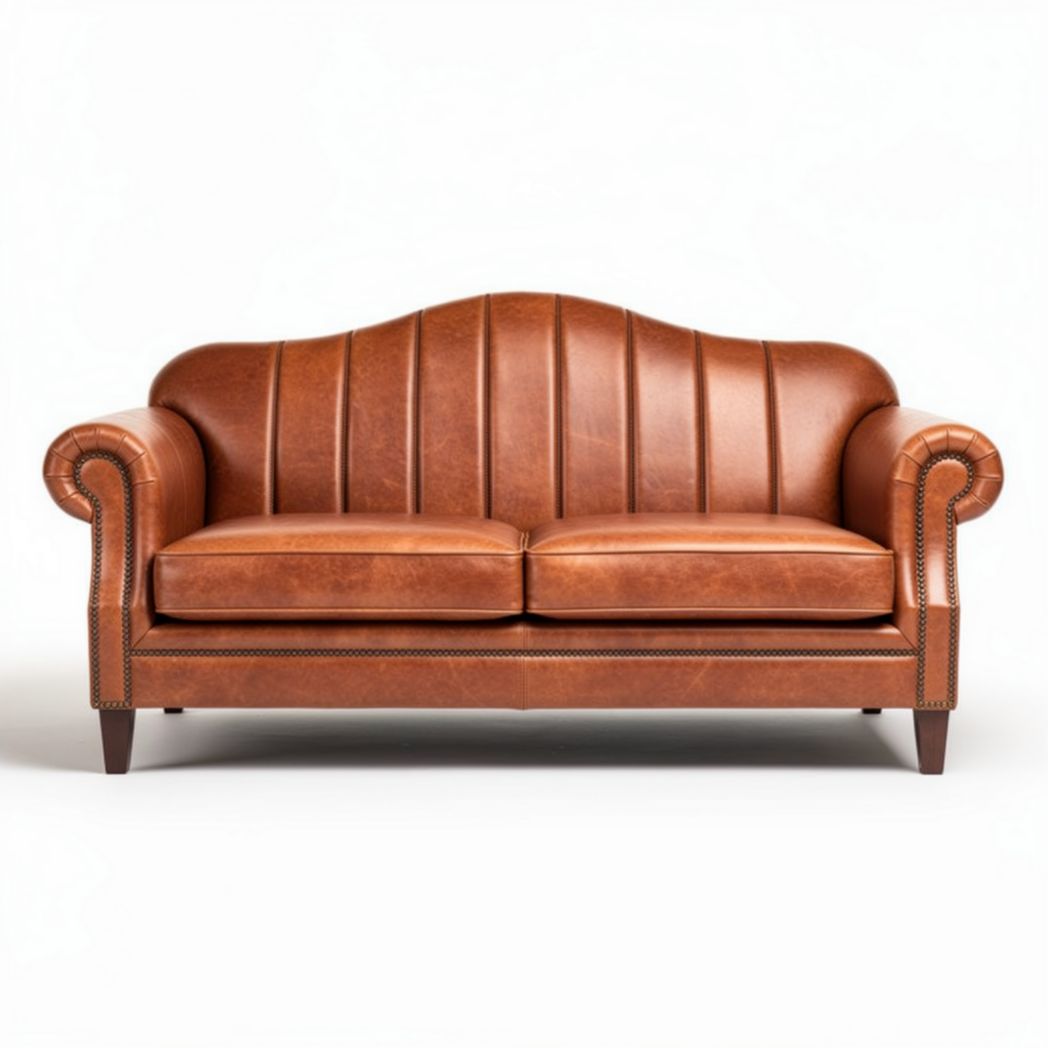 Leather upholstered comfortable loveseat for living room in brown color