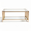 Glass top coffee table with gold metal frame and lower shelf 100 x 60 x 45cm