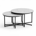 Nest of two round marble top coffee tables with black metal legs 60 x 60 x 45cm