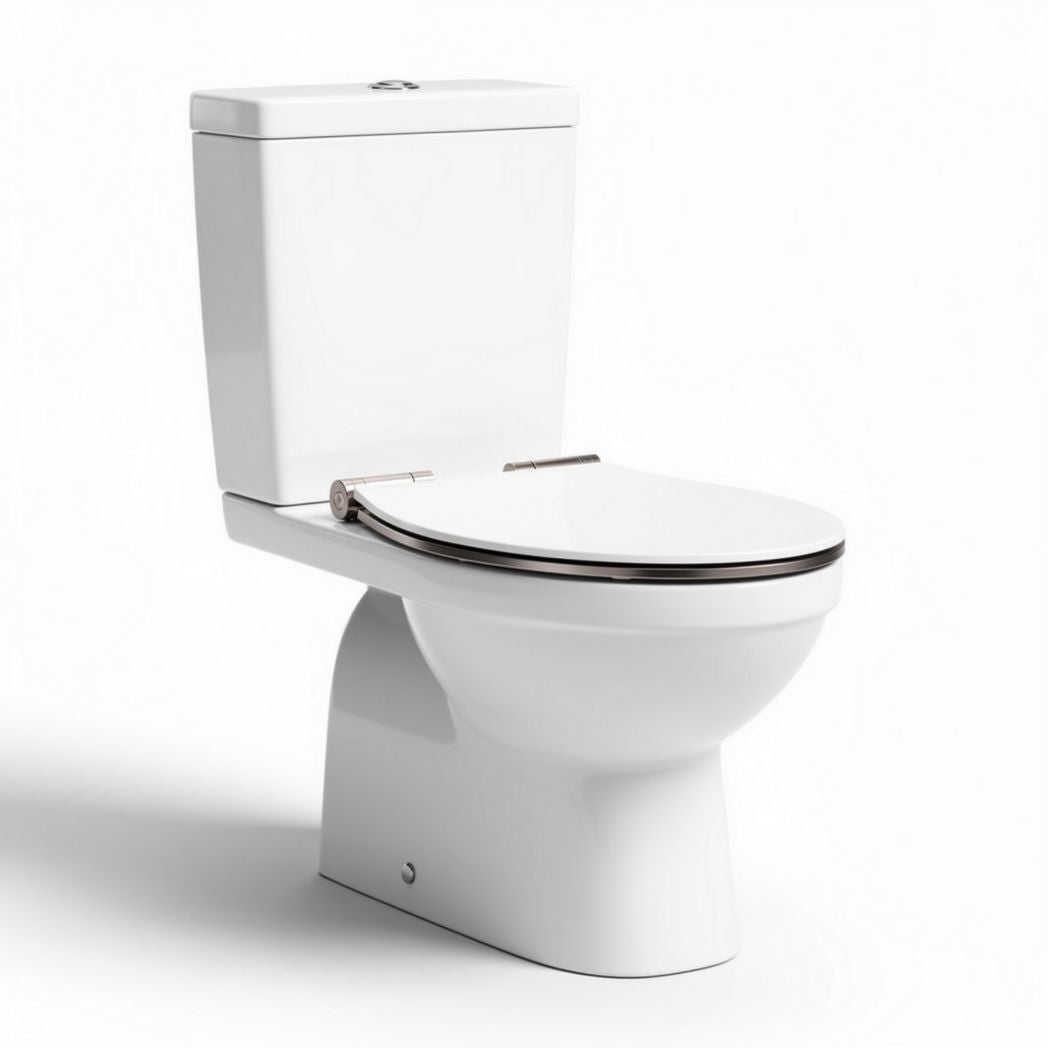 Two-piece porcelain toilet with sleek design and standard size 70 x 40 x 80cm