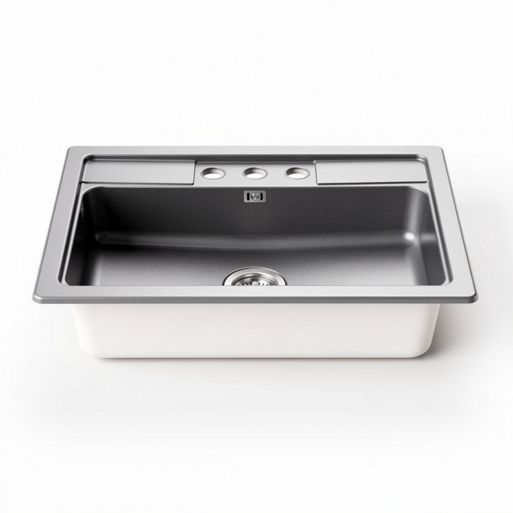 Stainless steel kitchen sink with three holes for faucet installation 30 x 20 x 10 inches