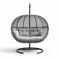 Hanging egg chair with grey resin wicker and removable cushions 120 x 100 x 120cm