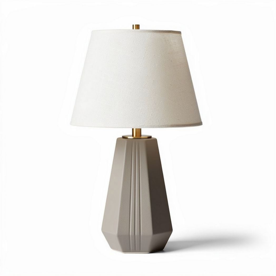 Geometric table lamp with fabric shade and ceramic base 25 x 25 x 50cm