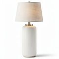 Ceramic table lamp with textured base and linen shade 15 x 15 x 45cm