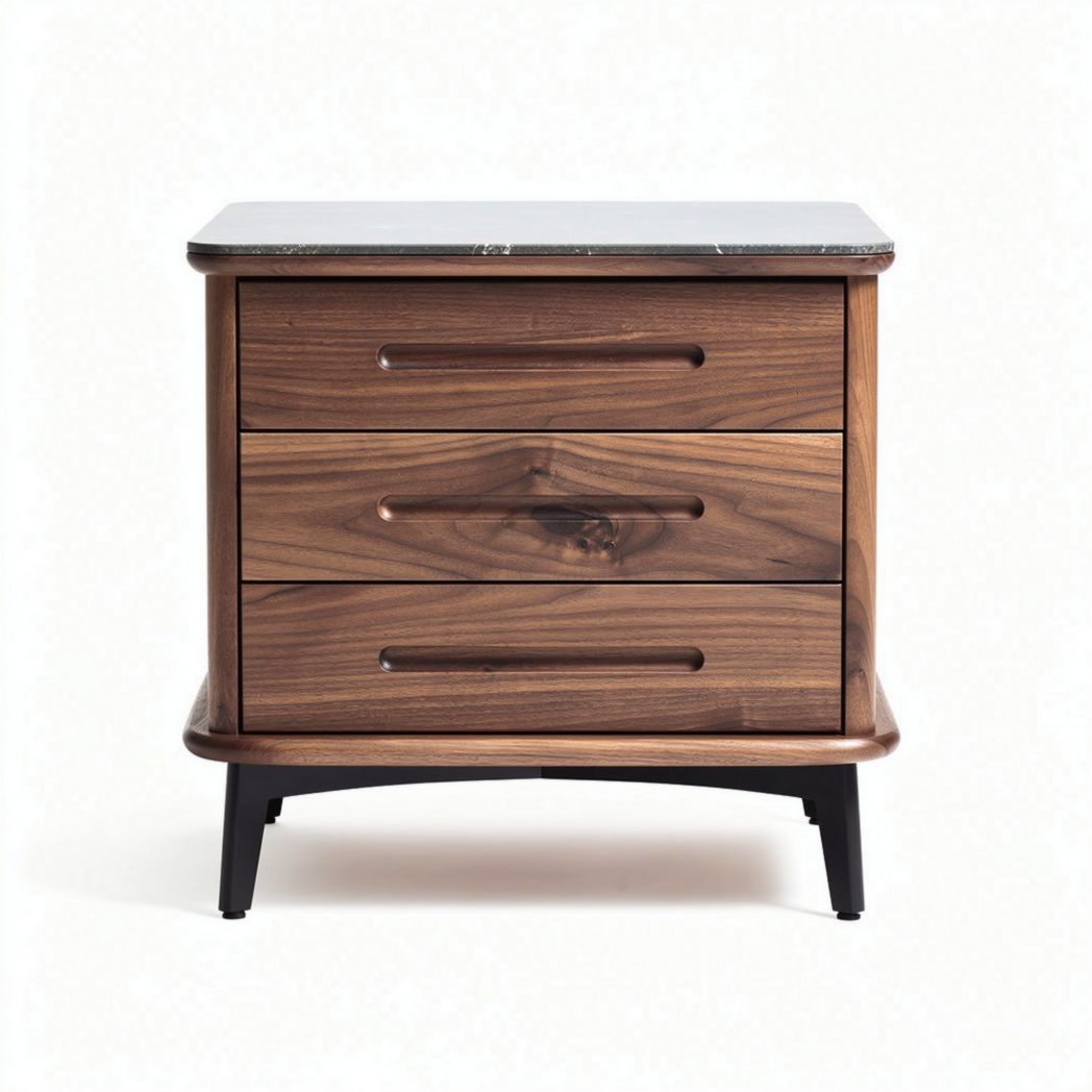 Wooden nightstand with marble top three drawers 50 x 40 x 45cm