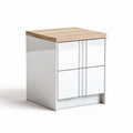 White nightstand with wooden top and two drawers 40 x 40 x 45cm