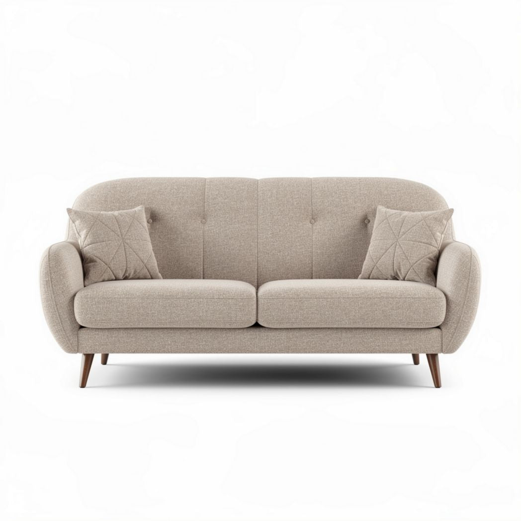 Fabric sofa with two removable cushions in beige 180 x 85 x 75cm