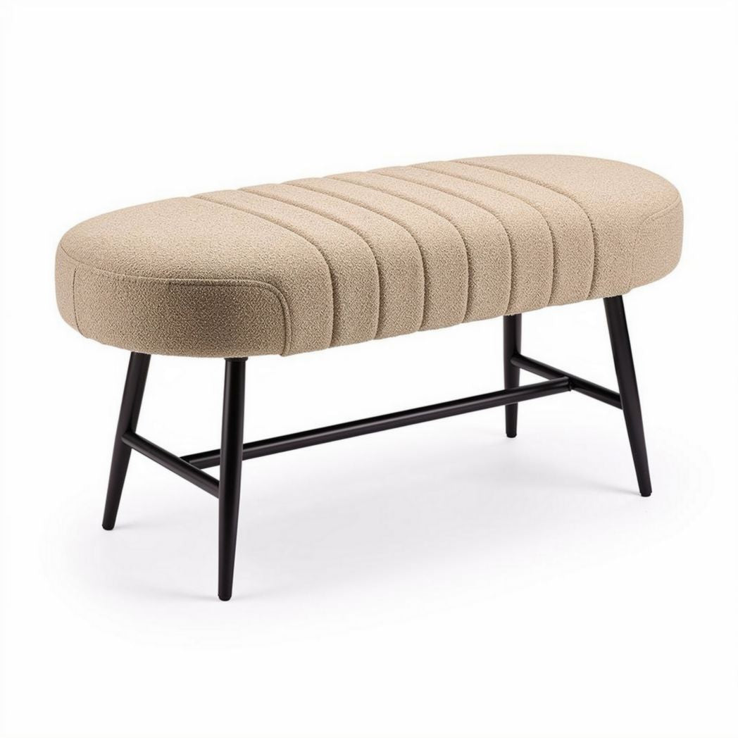 Upholstered bench for living room in beige fabric with metal legs 120 x 50 x 45cm