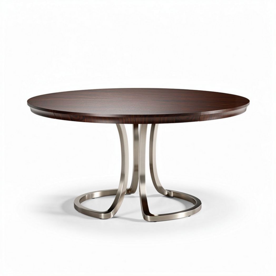 Round dining table with wood top and stainless steel base 120 x 120 x 75cm