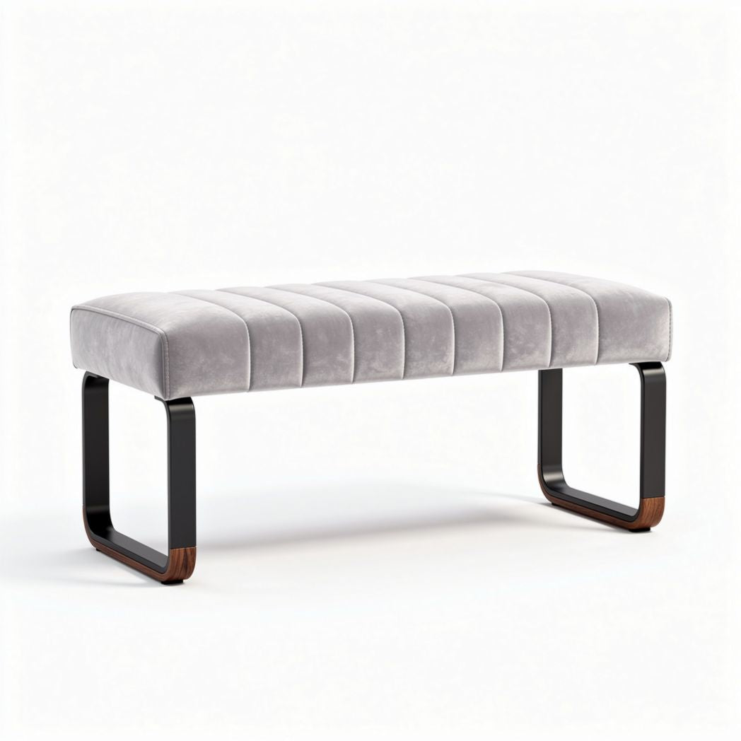 Velvet upholstered bench with metal frame 120 x 40 x 45cm for living room seating